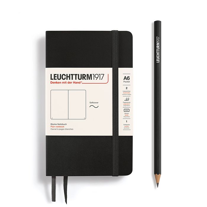 Notebook Pocket (A6) Softcover, 121 numbered pages, plain, black