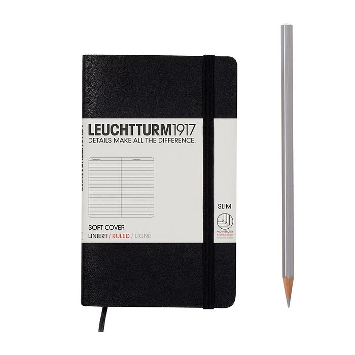 Notebook Pocket (A6) Softcover, 121 numbered pages, ruled, black