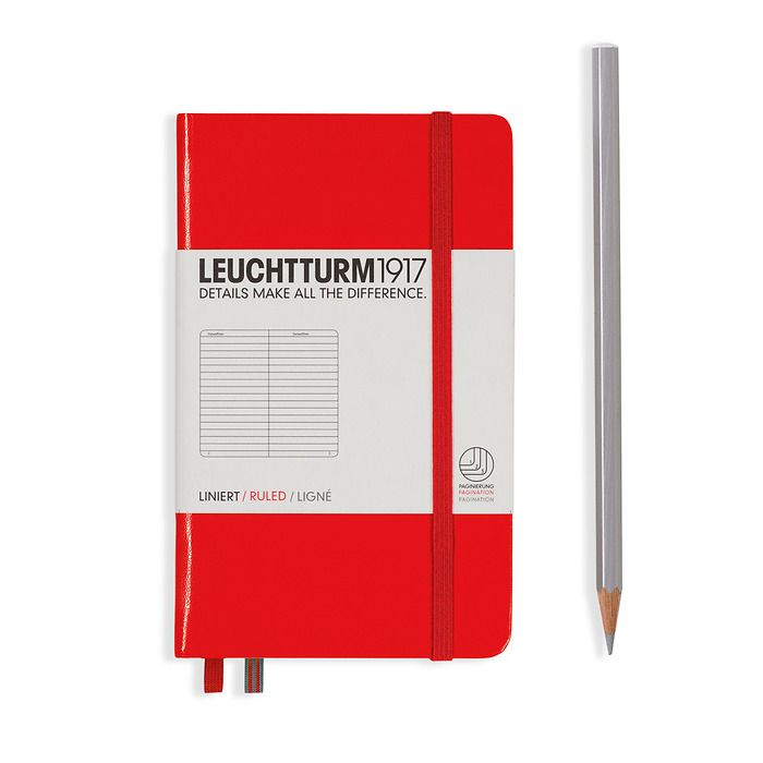 Notebook Pocket (A6) Hardcover, 185 numbered pages, ruled, red