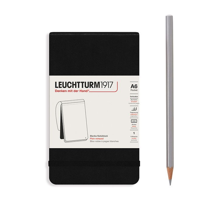 Notepad Pocket (A6) Hardcover, 94 numbered pages, black, plain