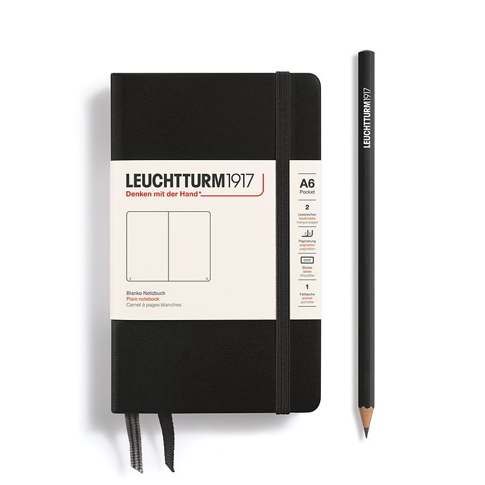 Notebook Pocket (A6) Hardcover, 185 numbered pages, plain, black