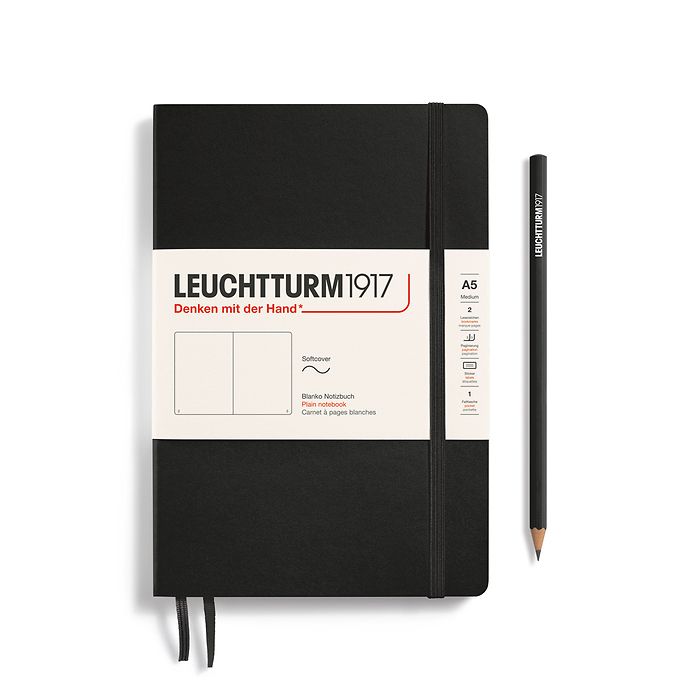 Notebook Medium (A5) Softcover, 121 numbered pages, black, plain