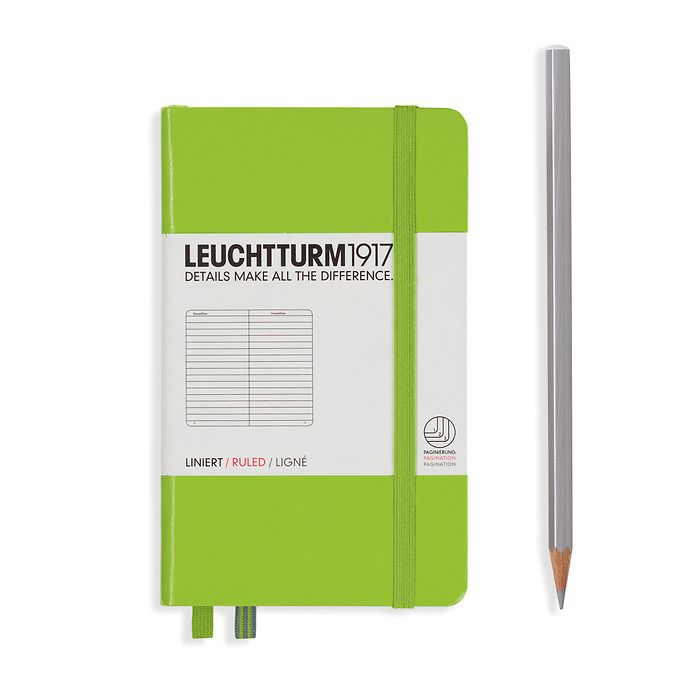 Notebook Pocket (A6) Hardcover, 185 numbered pages, ruled, lime