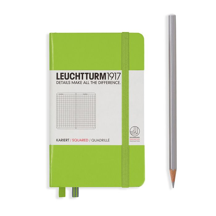 Notebook Pocket (A6) Hardcover, 185 numbered pages, squared, lime