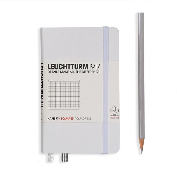 Notebook Pocket (A6) Hardcover, 185 numbered pages, squared, white