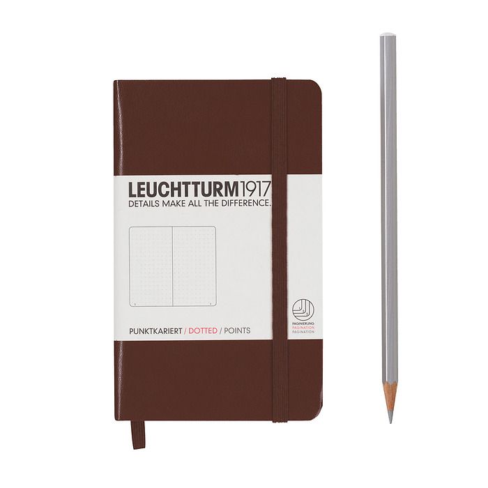 Notebook Pocket (A6) Hardcover, 185 numbered pages, dotted, chocolate
