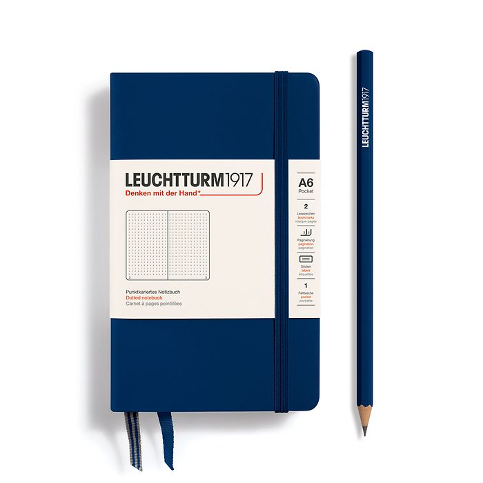 Notebook Pocket (A6) Hardcover, 185 numbered pages, dotted, navy