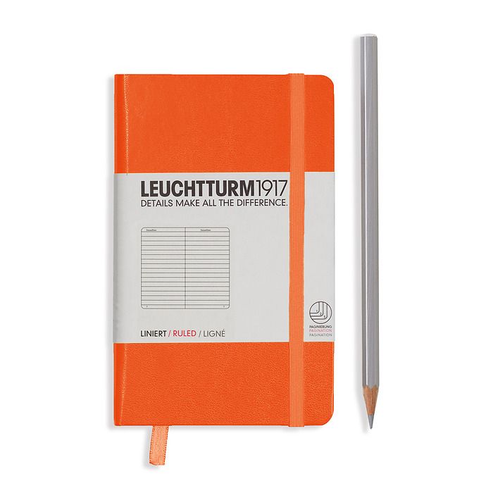 Notebook Pocket (A6) Hardcover, 185 numbered pages, ruled, orange