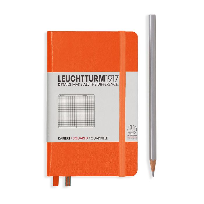 Notebook Pocket (A6) Hardcover, 185 numbered pages, squared, orange