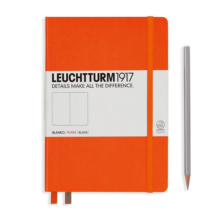 Notebook Medium (A5) Hardcover, 249 numbered pages, plain, orange