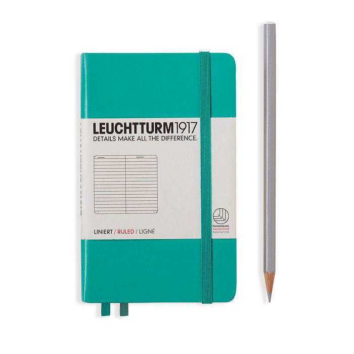 Notebook Pocket (A6) Hardcover, 185 numbered pages, ruled, emerald