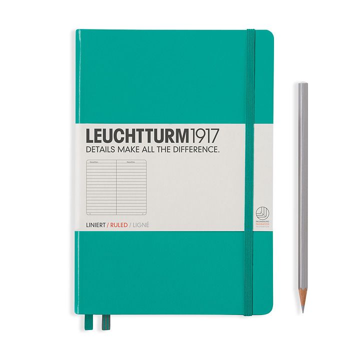 Notebook Medium (A5) Hardcover, 249 numbered pages, ruled, emerald
