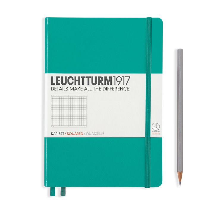 Notebook Medium (A5) Hardcover, 249 numbered pages, squared, emerald