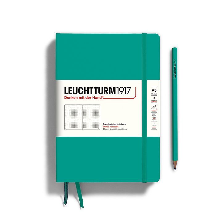 Notebook Medium (A5) Hardcover, 249 numbered pages, dotted, emerald