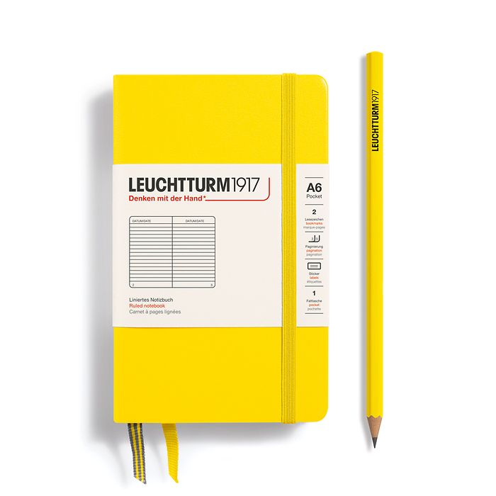 Notebook Pocket (A6) Hardcover, 185 numbered pages, ruled, lemon