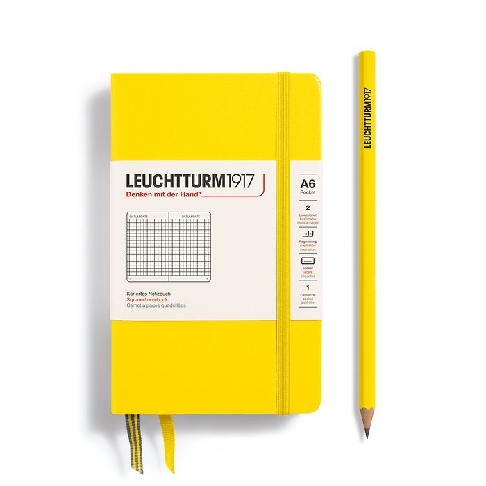 Notebook Pocket (A6) Hardcover, 185 numbered pages, squared, lemon