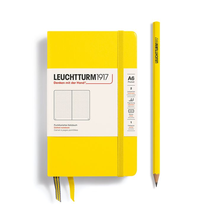 Notebook Pocket (A6) Hardcover, 185 numbered pages, dotted, lemon