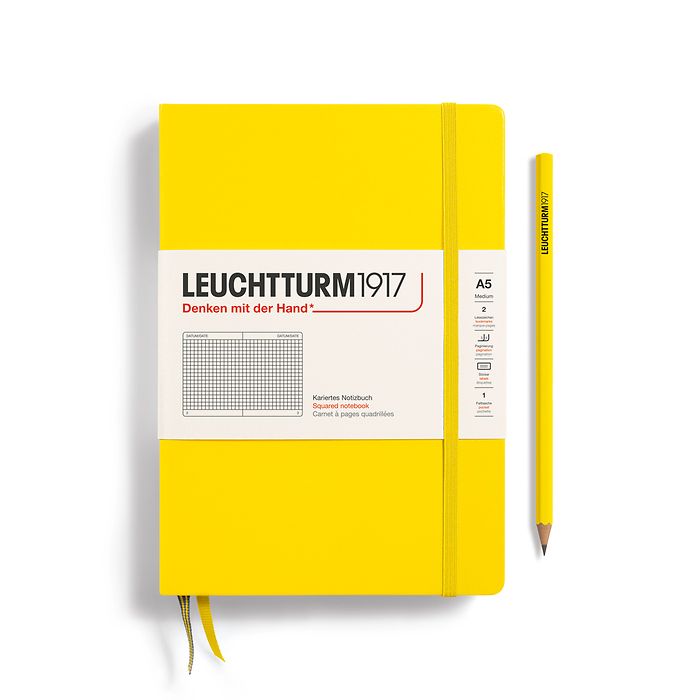 Notebook Medium (A5) Hardcover, 249 numbered pages, squared, lemon
