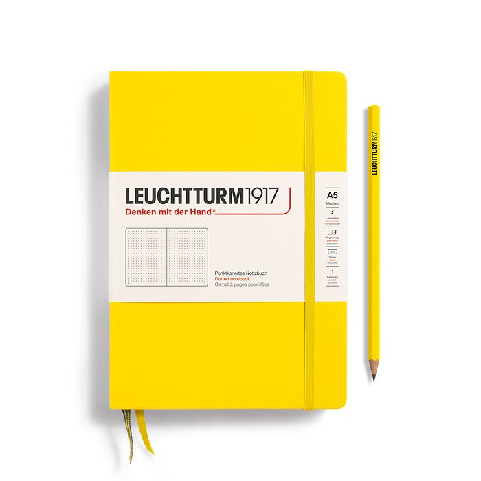 Notebook Medium (A5) Hardcover, 249 numbered pages, dotted, lemon