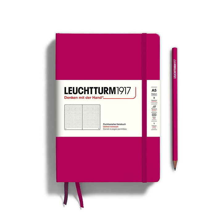Notebook Medium (A5) Hardcover, 249 numbered pages, dotted, berry
