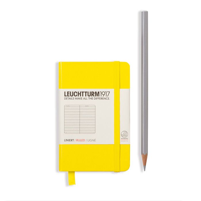 Notebook Mini (A7) Hardcover, 169 numbered pages, ruled, lemon