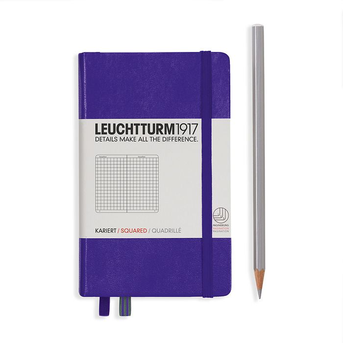Notebook Pocket (A6) Hardcover, 185 numbered pages, squared, purple