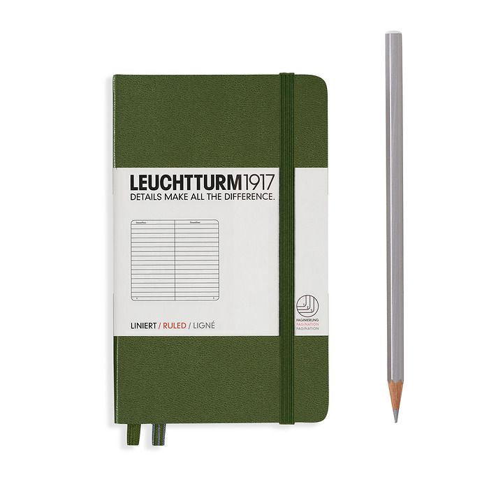 Notebook Pocket (A6) Hardcover, 185 numbered pages, ruled, army