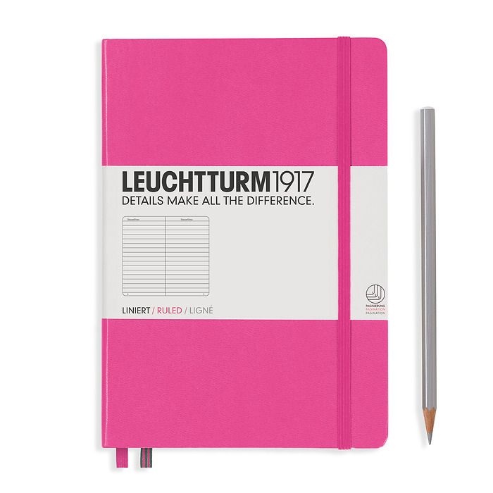Notebook Medium (A5) Hardcover, 249 numbered pages, ruled, new pink