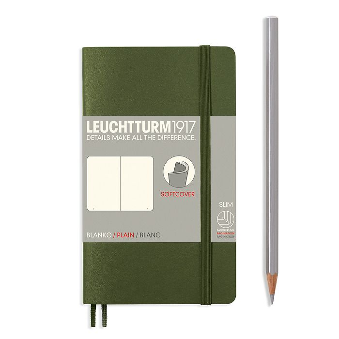 Notebook Pocket (A6) plain, softcover, 121 numbered pages, army