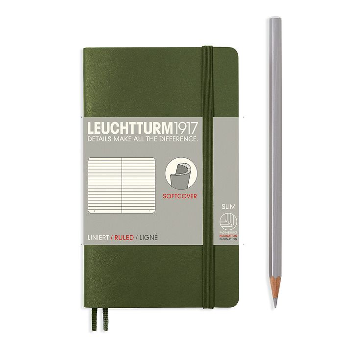 Notebook Pocket (A6) ruled, softcover, 121 numbered pages, army