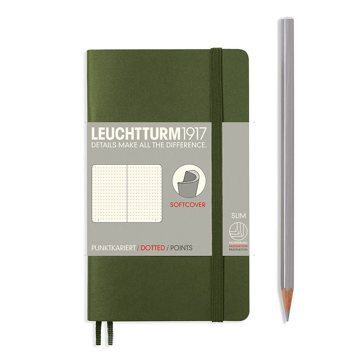 Notebook Pocket (A6) dotted, softcover, 121 numbered pages, army