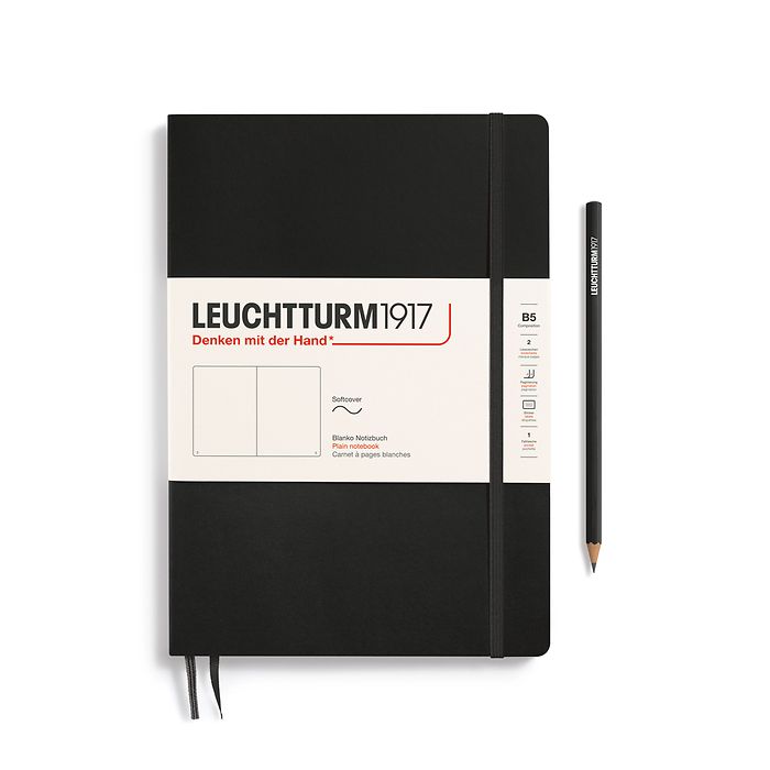 Notebook Composition (B5) plain, softcover, 121 numbered pages, black
