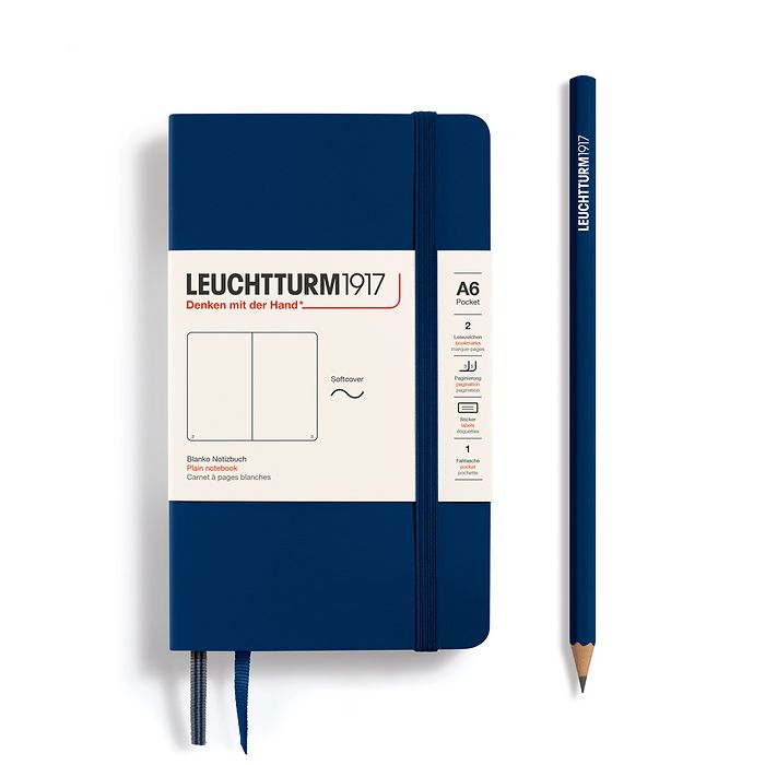 Notebook Pocket (A6) plain, softcover, 121 numbered pages, navy