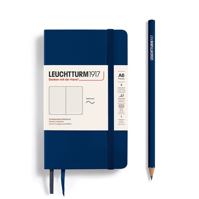 Notebook Pocket (A6) dotted, softcover, 121 numbered pages, navy