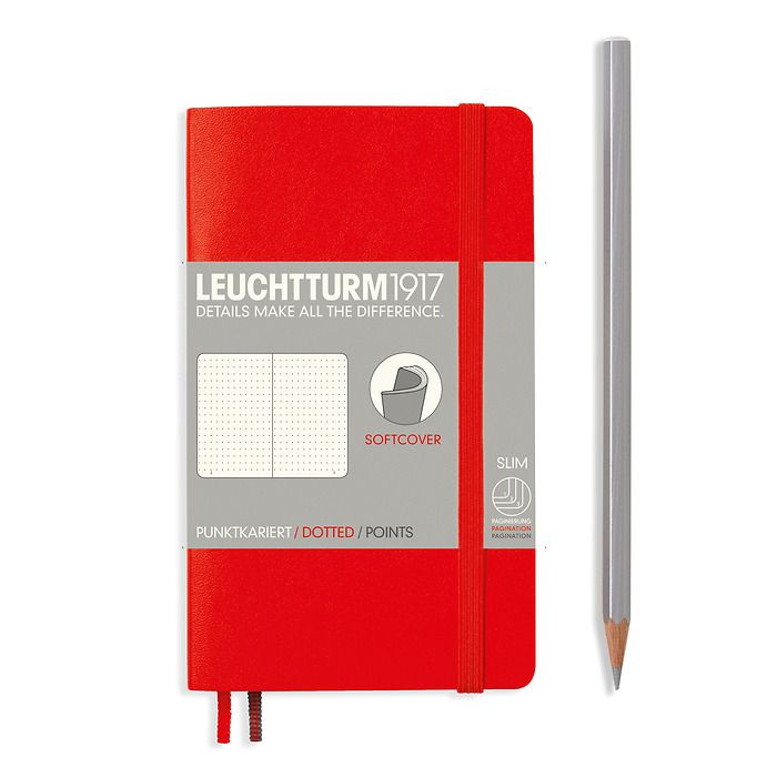 Notebook Pocket (A6) dotted, softcover, 121 numbered pages, red
