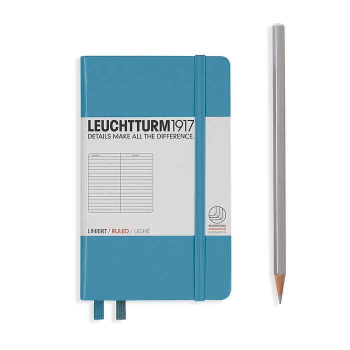 Notebook Pocket (A6) lined, Hardcover, 185 numbered pages, nordic blue