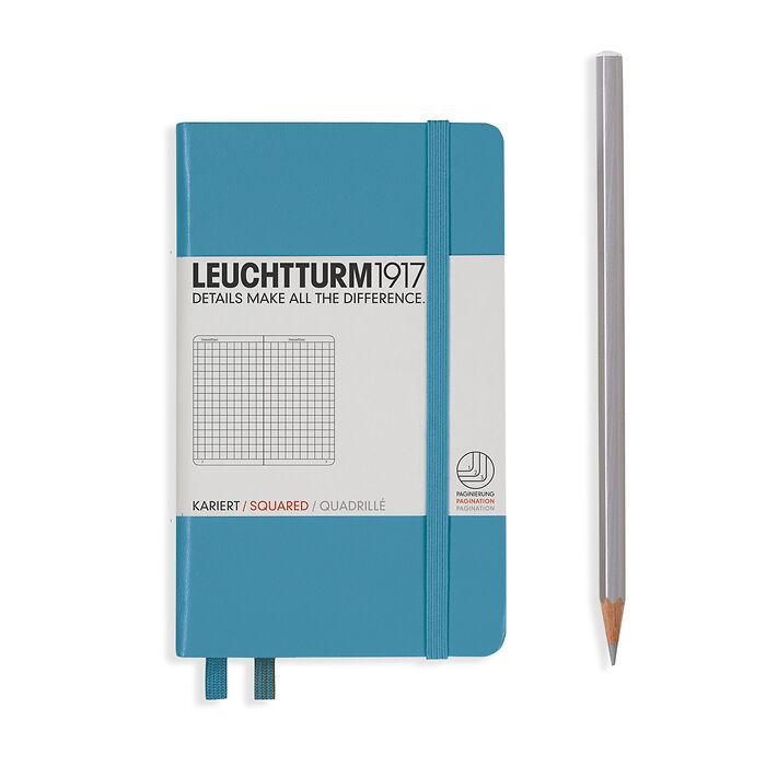 Notebook Pocket (A6) squared, Hardcover, 187 numbered pages, nordic blue