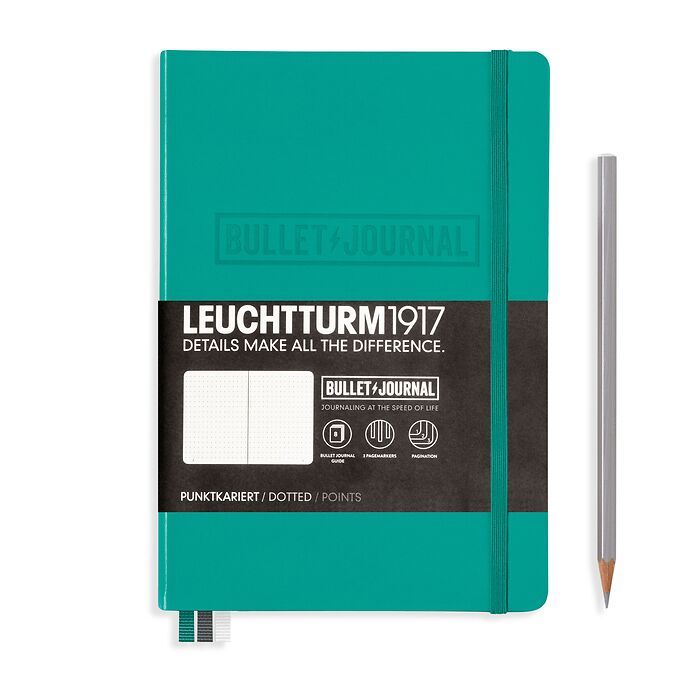 Bullet Journal Notebook Medium (A5) Hardcover, 240 numbered pages, dotted, emerald