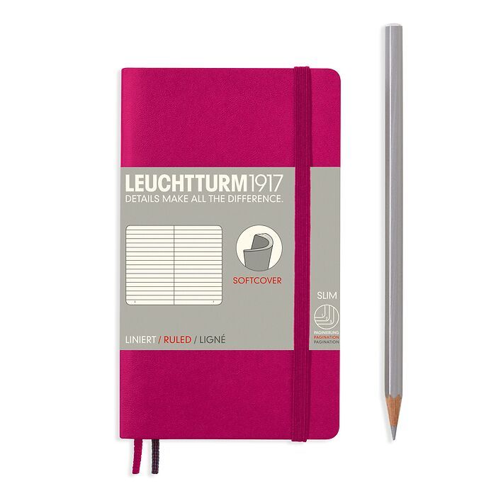 Notebook Pocket (A6), Softcover, 123 numbered pages, Berry,  ruled