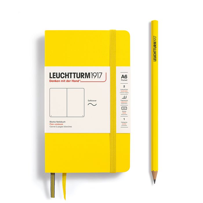 Notebook Pocket (A6) plain, softcover, 123 numbered pages, lemon