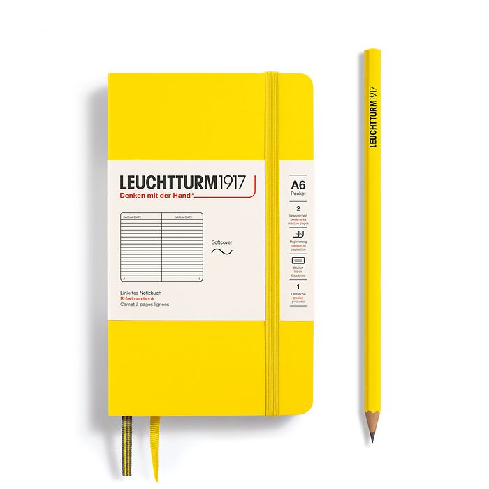 Notebook Pocket (A6) ruled, softcover, 123 numbered pages, lemon