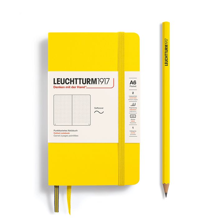 Notebook Pocket (A6) dotted, softcover, 123 numbered pages, lemon