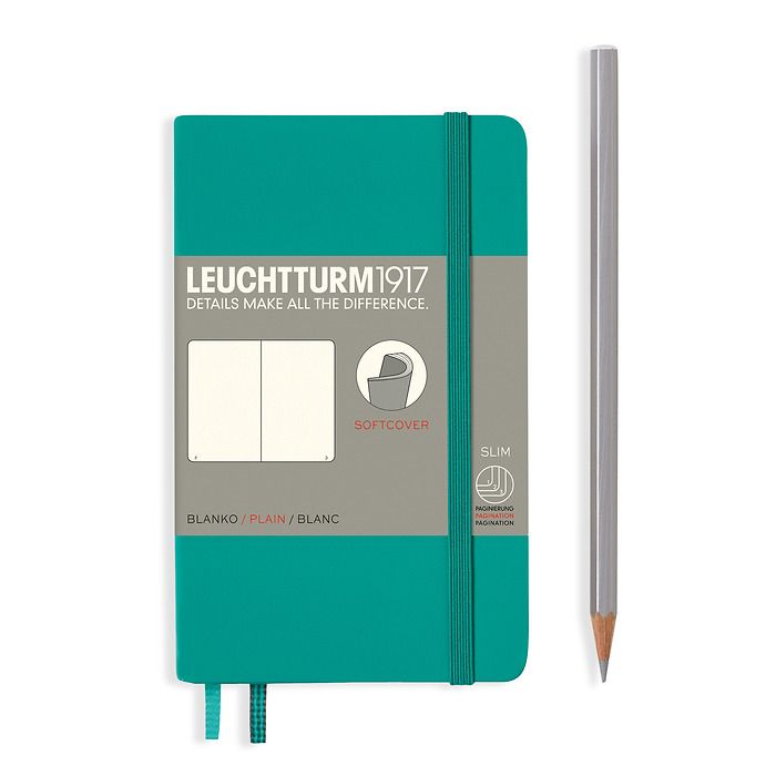 Notebook Pocket (A6) plain, softcover, 121 numbered pages, emerald