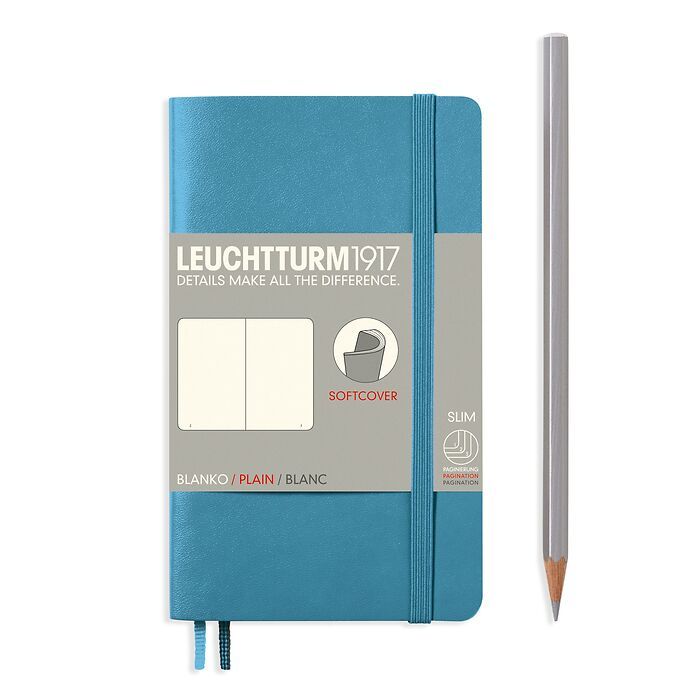 Notebook Pocket (A6) plain, softcover, 121 numbegrey pages, nordic blue