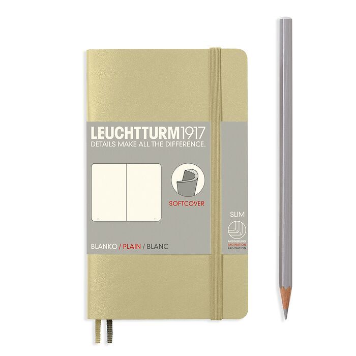 Notebook Pocket (A6) plain, softcover, 123 numbered pages, sand