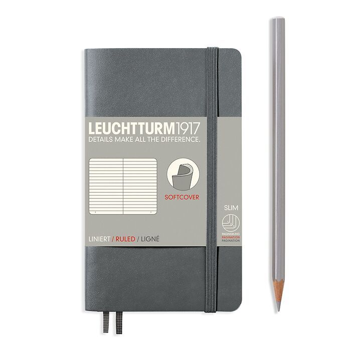 Notebook Pocket (A6) ruled, softcover, 123 numbered pages, anthracite grey