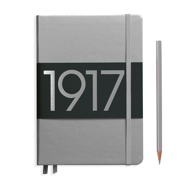 Notebook Medium (A5) lined, Hardcover, 251 numbered pages, silver