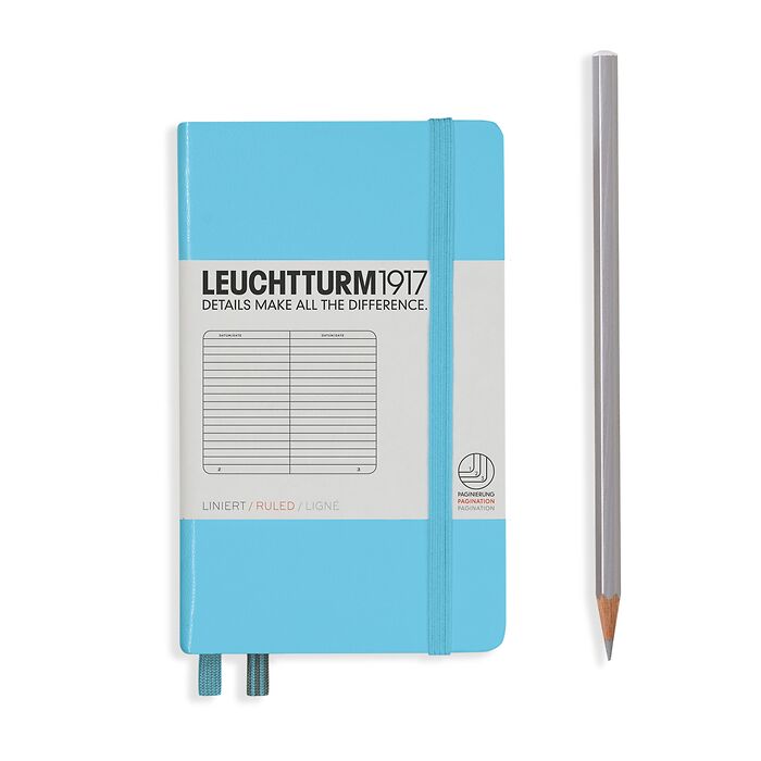 Notebook Pocket (A6) lined, Hardcover, 187 numbered pages, ice blue