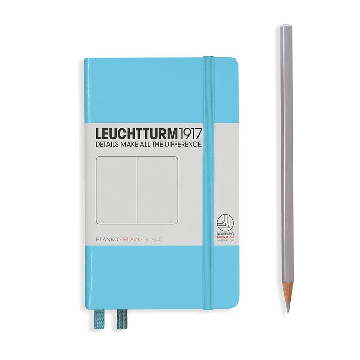 Notebook Pocket (A6) plain, Hardcover, 187 numbered pages, ice blue