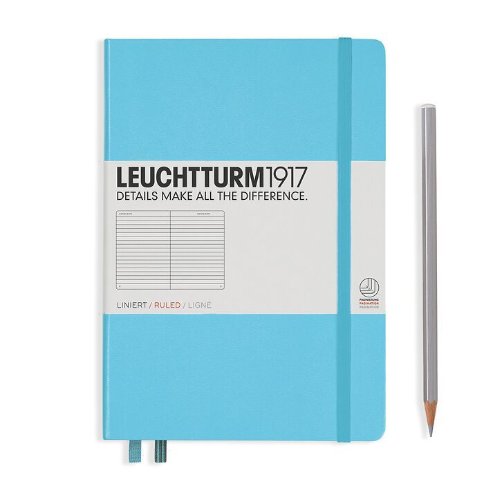 Notebook Medium (A5) lined, Hardcover, 251 numbered pages, ice blue